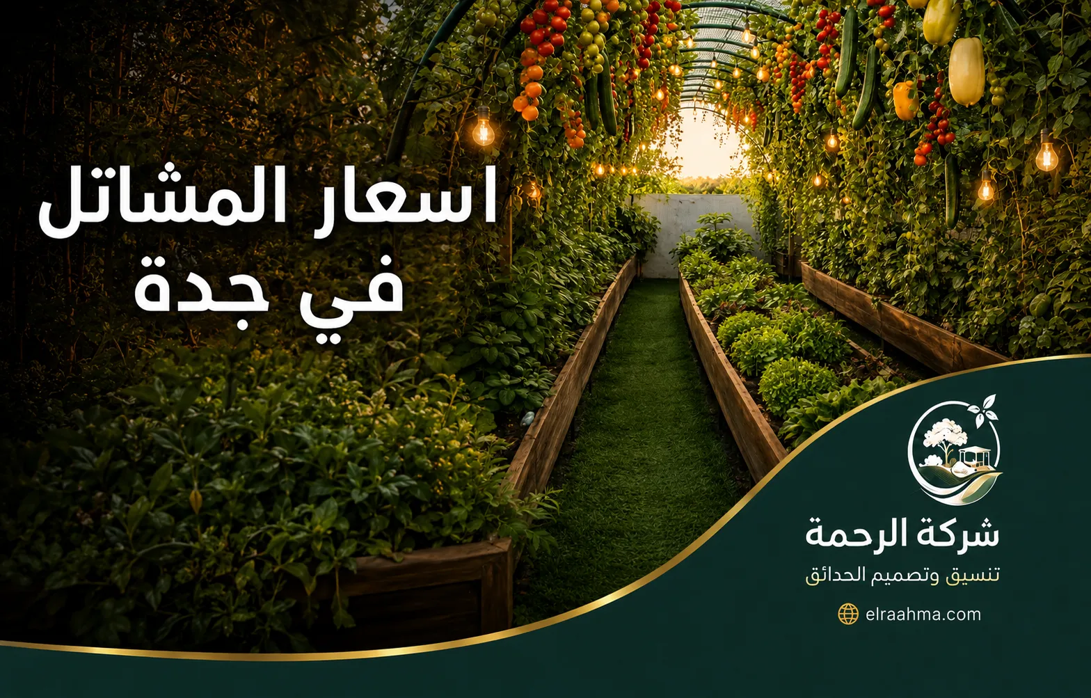 أسعار المشاتل في جدة | شركة الرحمة أحواض زراعة مرتفعة داخل مشتل خضروات ونباتات مثمرة منسقة في جدة