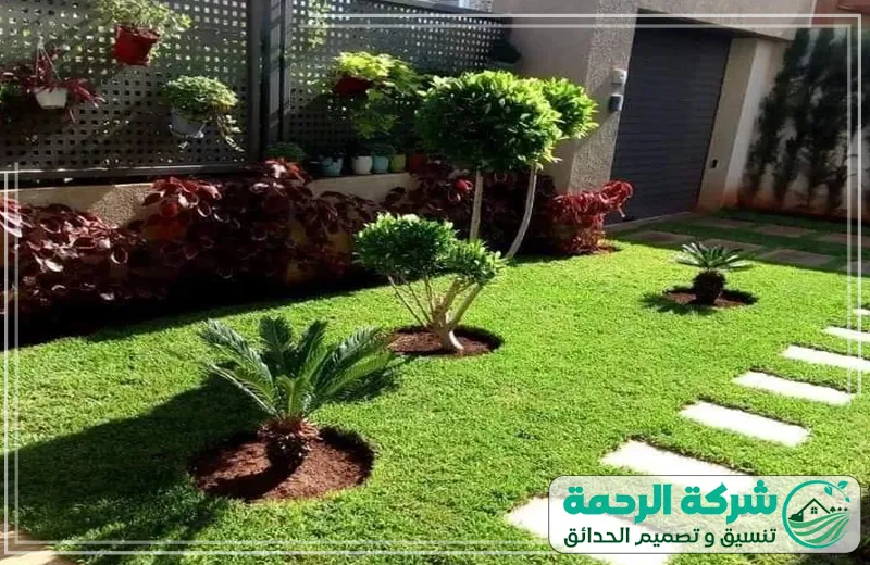 تنسيق ممرات حدائق بجدة 0559460943 شركة الرحمة ممر تم تنسيقه بالنجيل الطبيعي والزرع والاشجار والنخيل