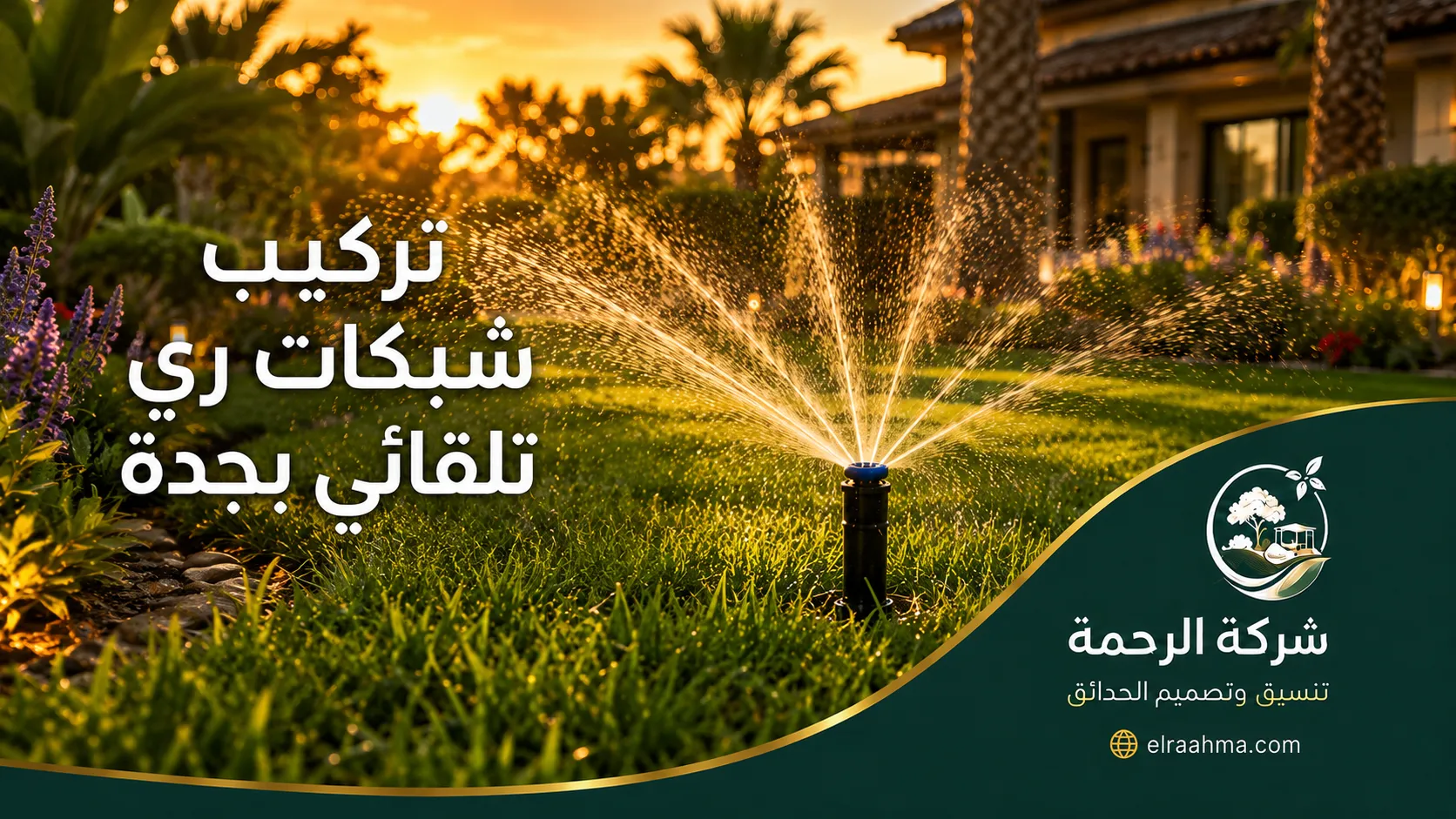 شبكة ري أوتوماتيكية بجدة | شركة الرحمة رشاشات أوتوماتيكية تعمل على ري العشب والنباتات داخل حديقة بجدة