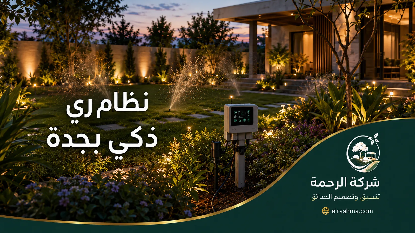 نظام ري ذكي بجدة | شركة الرحمة وحدة تحكم إلكترونية تدير رشاشات الحديقة ضمن نظام ري ذكي بجدة