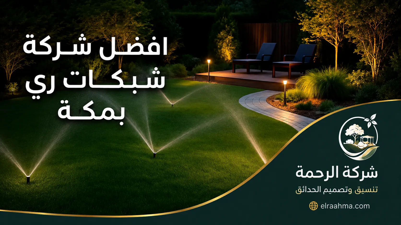 أفضل شركة تركيب أنظمة ري بمكة | شركة الرحمة رشاشات ري موزعة على المسطح الأخضر لتغطية الحديقة بالمياه في مكة