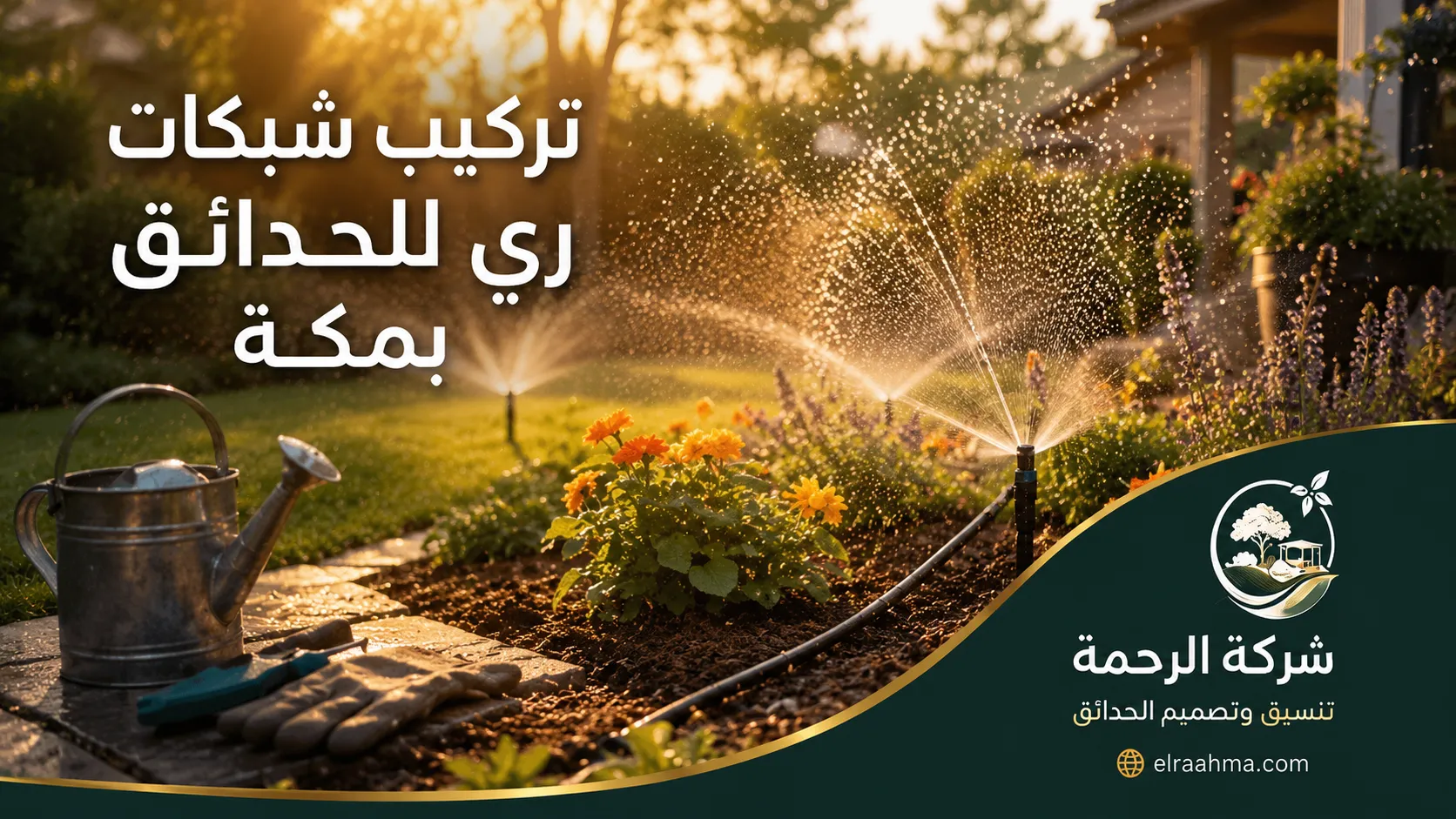 تركيب نظام ري للحدائق بمكة | شركة الرحمة تركيب نظام ري للحدائق بمكة باستخدام رشاشات لتوزيع المياه على النباتات