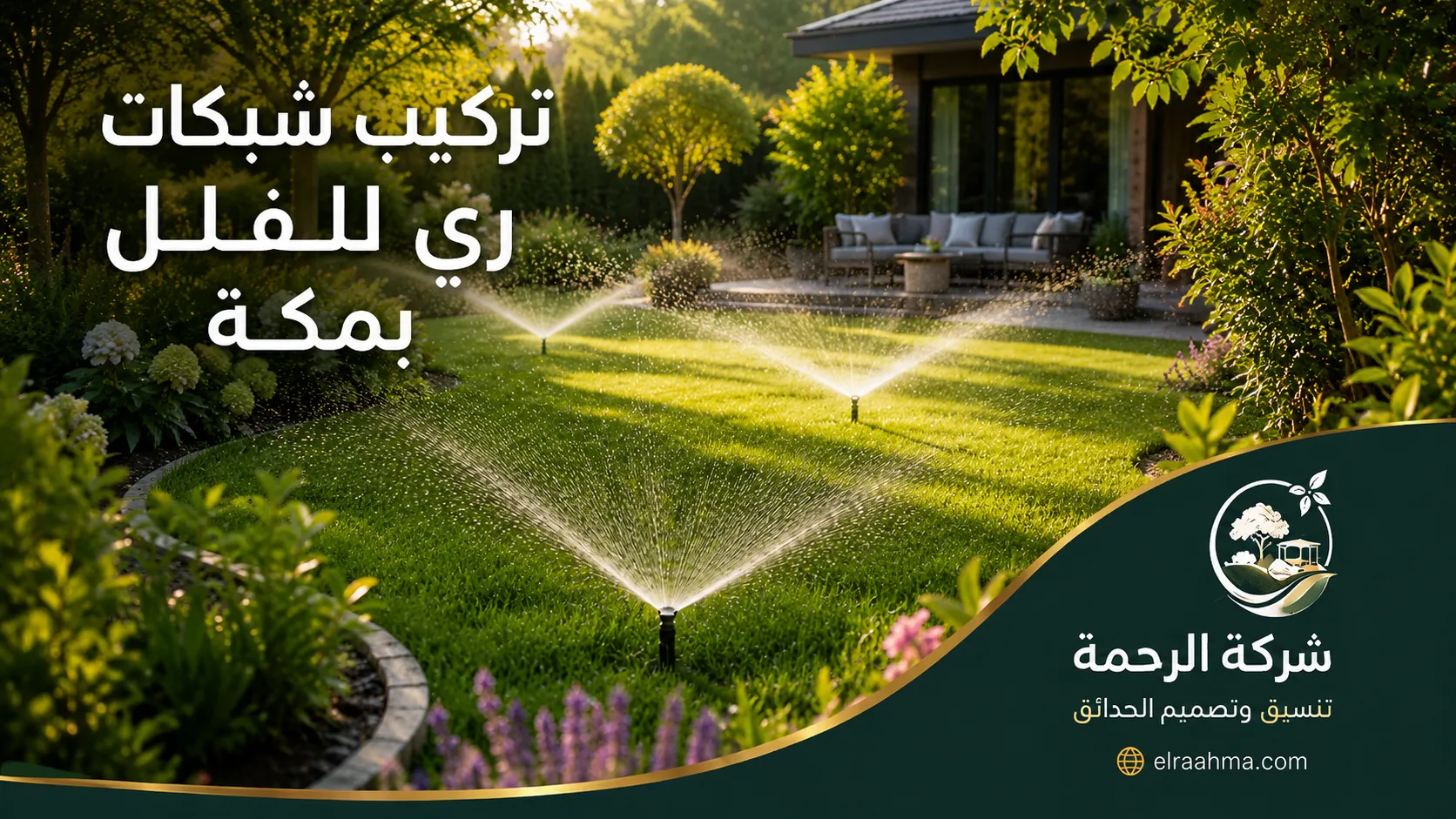تركيب نظام ري للفلل بمكة | شركة الرحمة رشاشات ري تعمل داخل حديقة فيلا للحفاظ على النجيل والنباتات بمكة