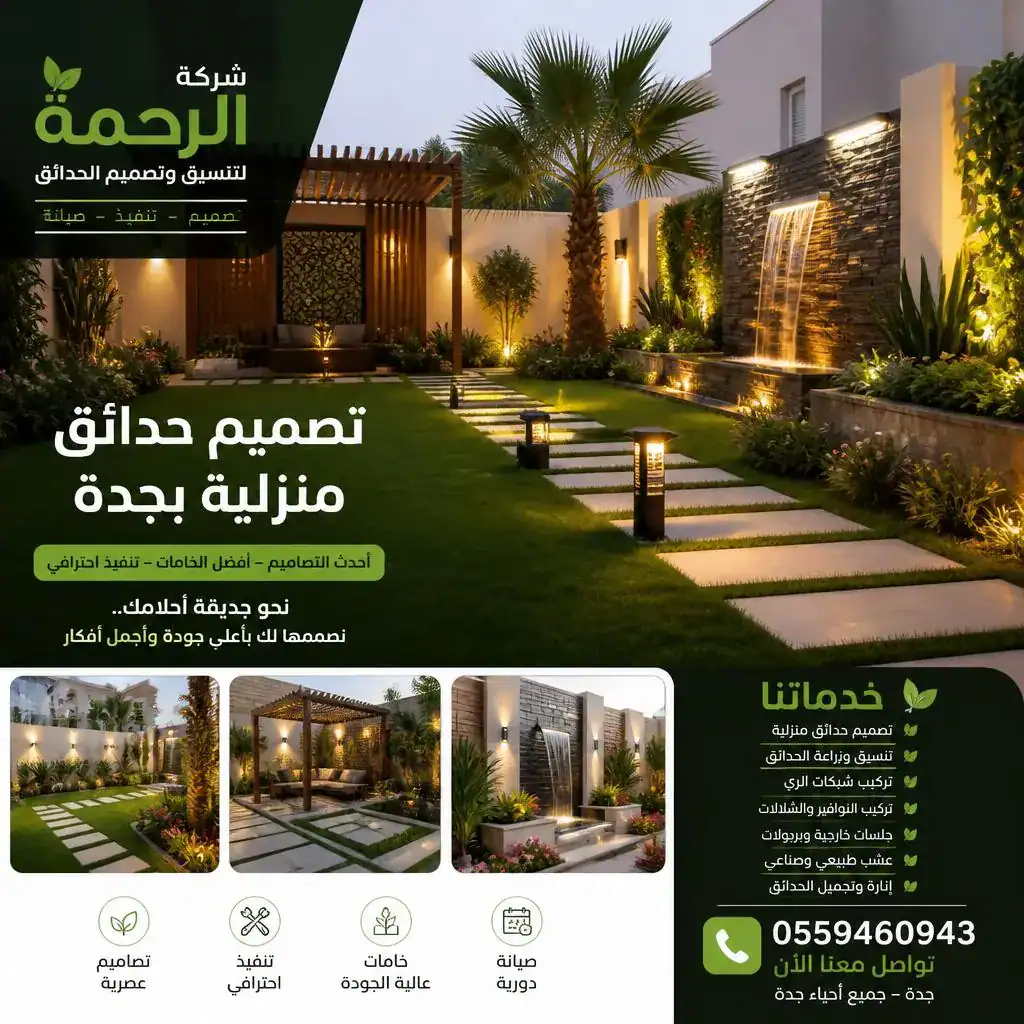 تصميم حدائق منزلية بجدة | شركة الرحمة لتنسيق وتصميم الحدائق بأحدث الأفكار 0559460943